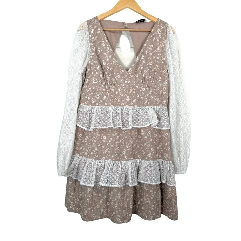 Abercrombie Social Tourist Floral Cottage core‎ Dress ruffle and lace sz L - Picture 2 of 12